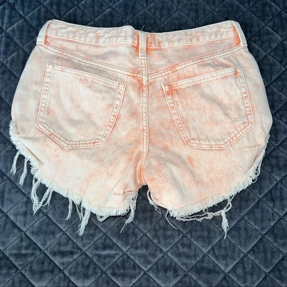 Free People Shorts Women Size 27 Orange Button Fly Mini Jean Romeo Cut Off  L - Picture 5 of 8